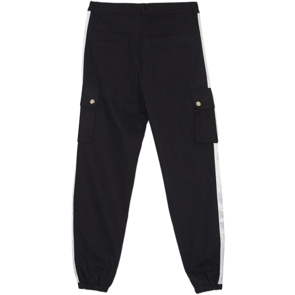 Sixth June - Pantalon cargo bandes satin noir blanc