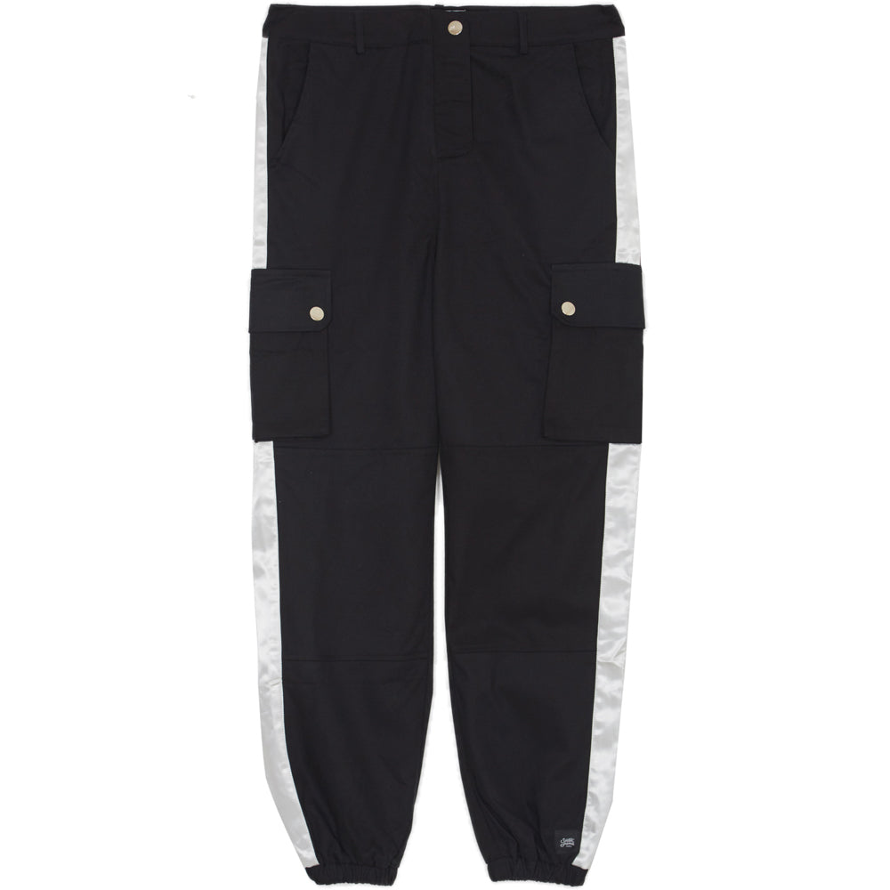 Sixth June - Pantalon cargo bandes satin noir blanc