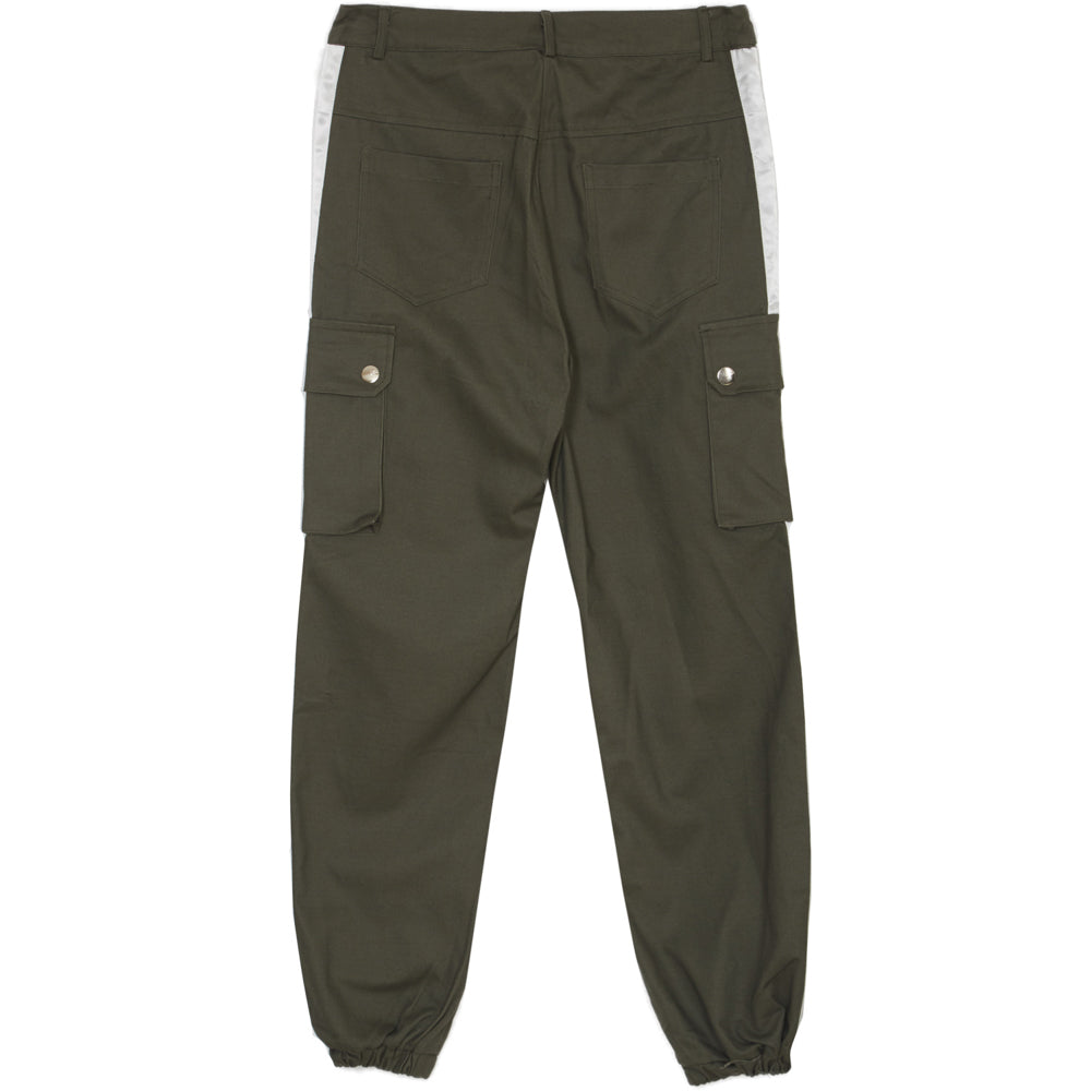 Sixth June - Pantalon cargo bandes satin vert blanc