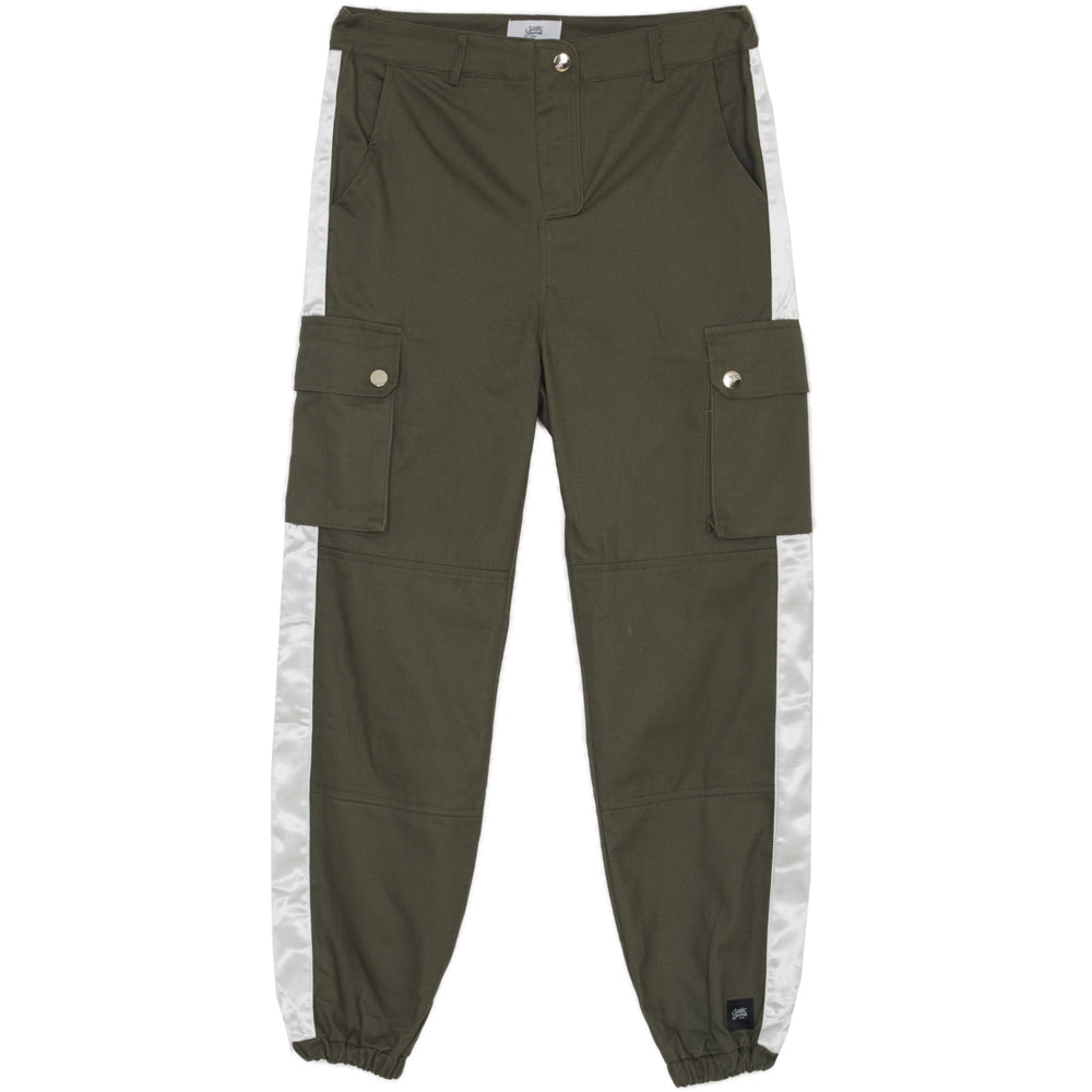 Sixth June - Pantalon cargo bandes satin vert blanc
