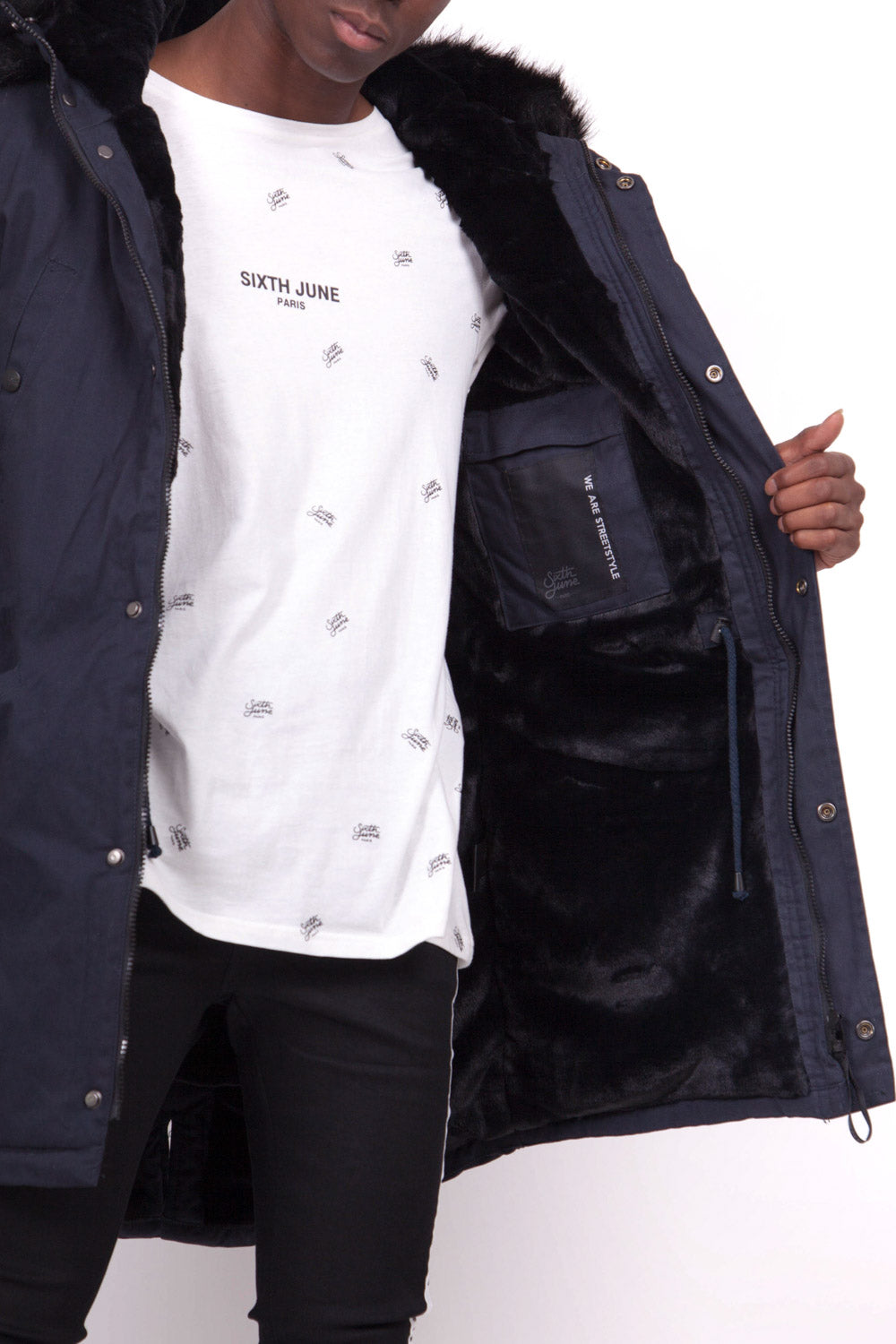 Sixth June - Parka doublure fourrure bleu marine noir