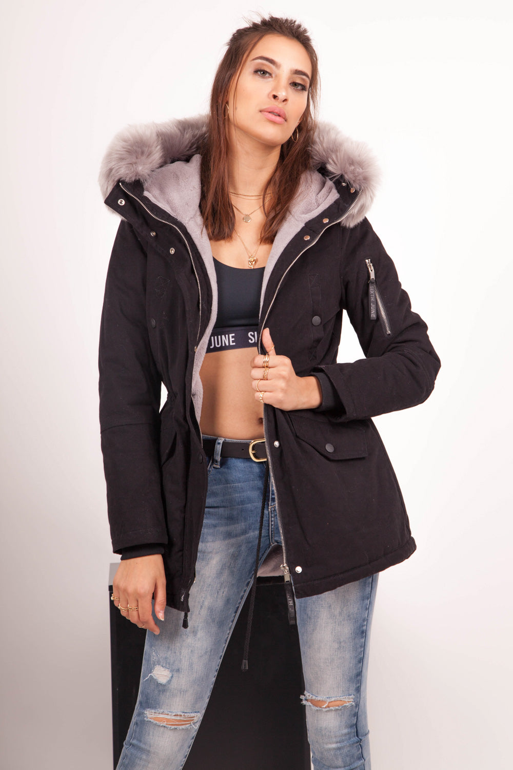 Sixth June - Parka doublure fourrure noir gris
