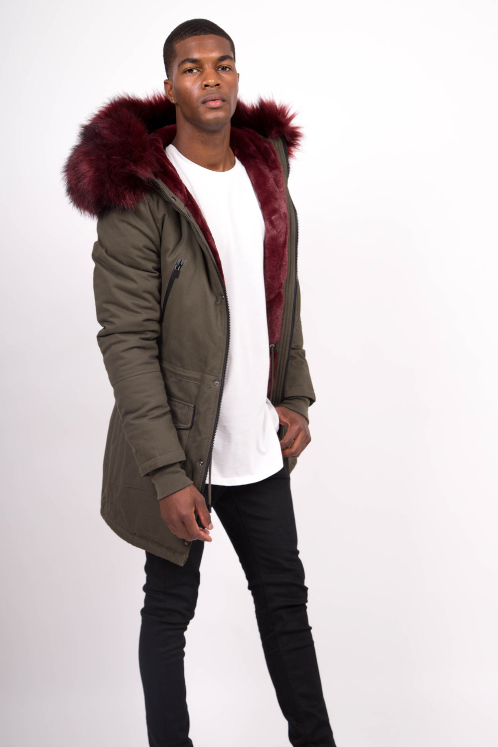 Sixth June - Parka capuche large fourrure kaki bordeaux