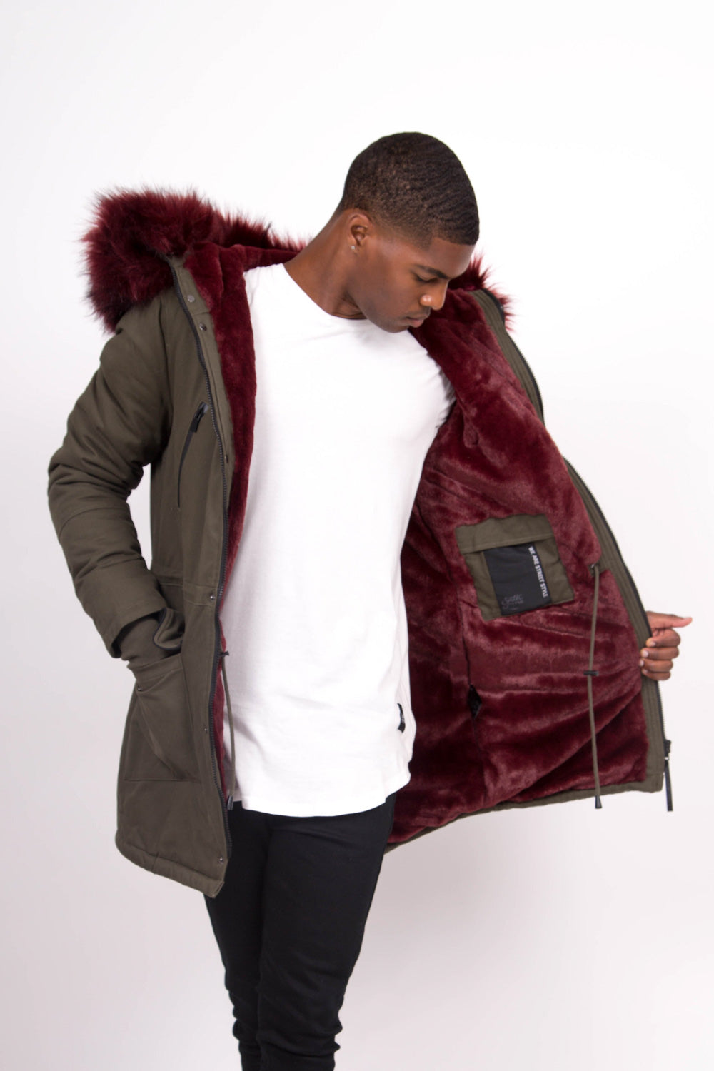 Sixth June - Parka capuche large fourrure kaki bordeaux