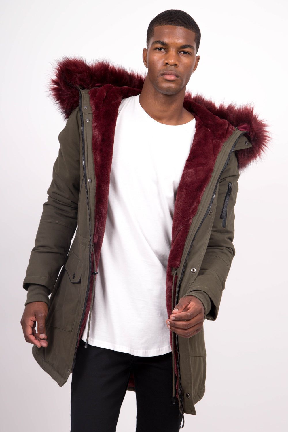 Sixth June - Parka capuche large fourrure kaki bordeaux