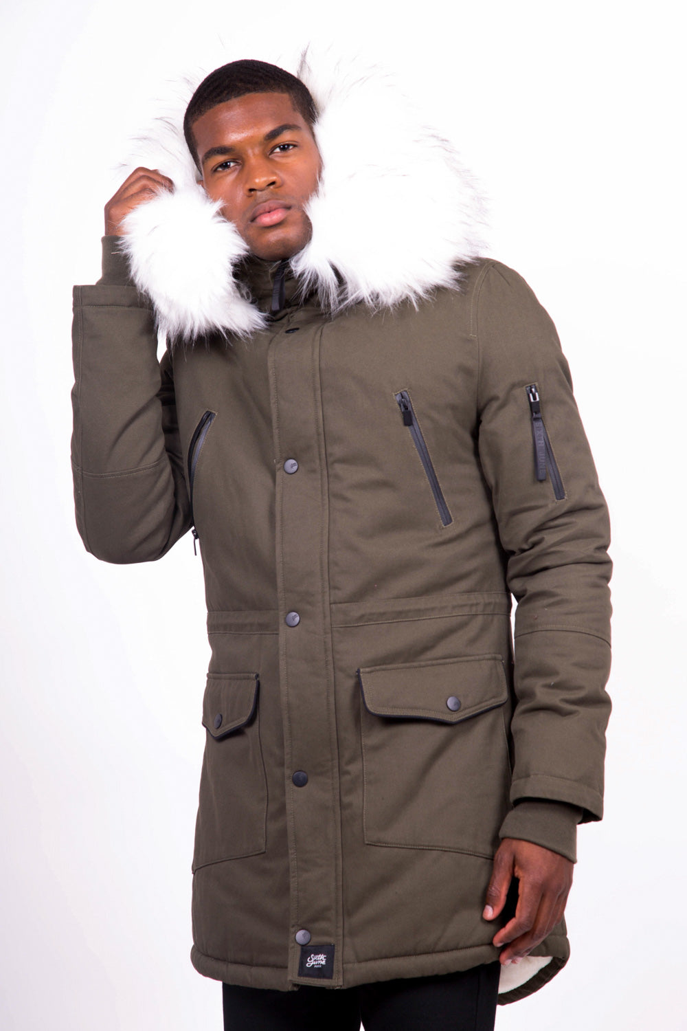 Sixth June - Parka capuche large fourrure kaki blanc