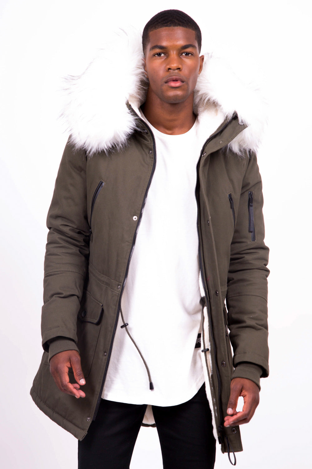 Sixth June - Parka capuche large fourrure kaki blanc