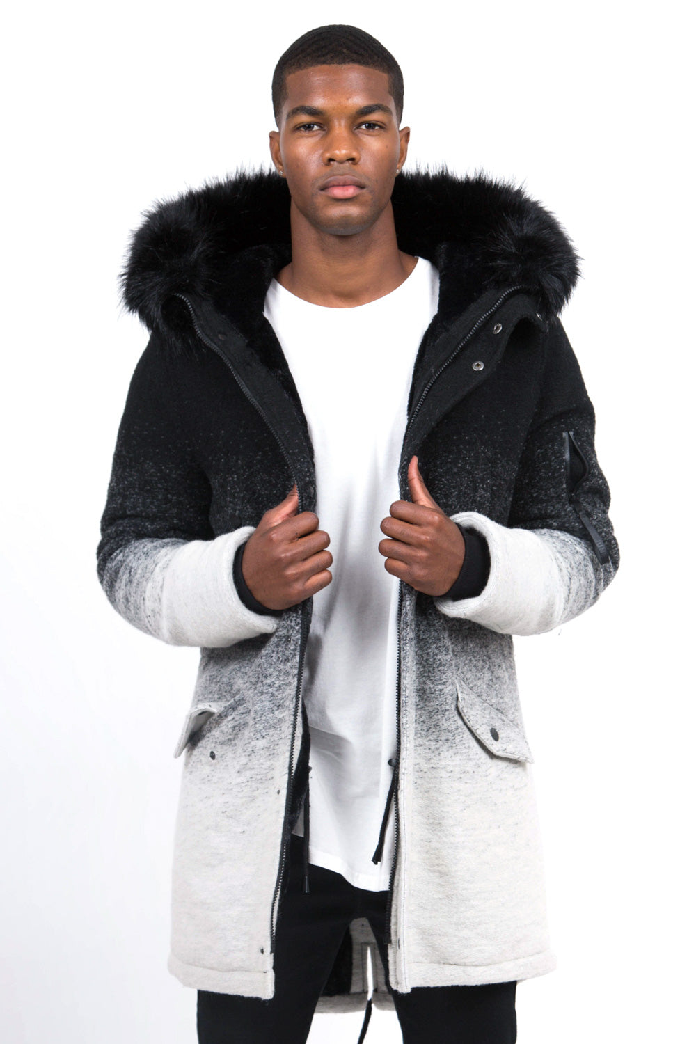 Sixth June - Parka laine tie and dye large fourrure noir gris