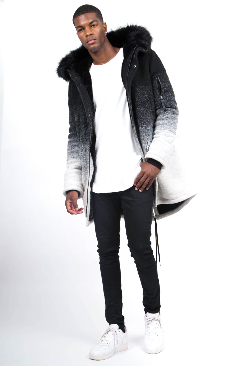 Sixth June - Parka laine tie and dye large fourrure noir gris