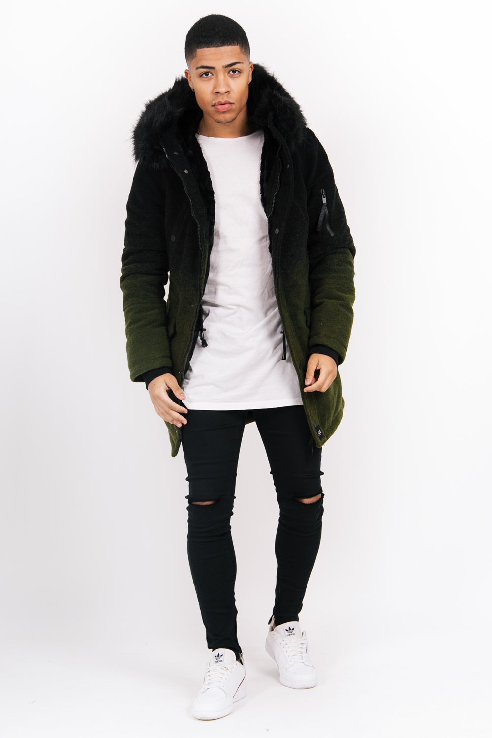 Sixth June - Parka laine tie dye large fourrure kaki noir