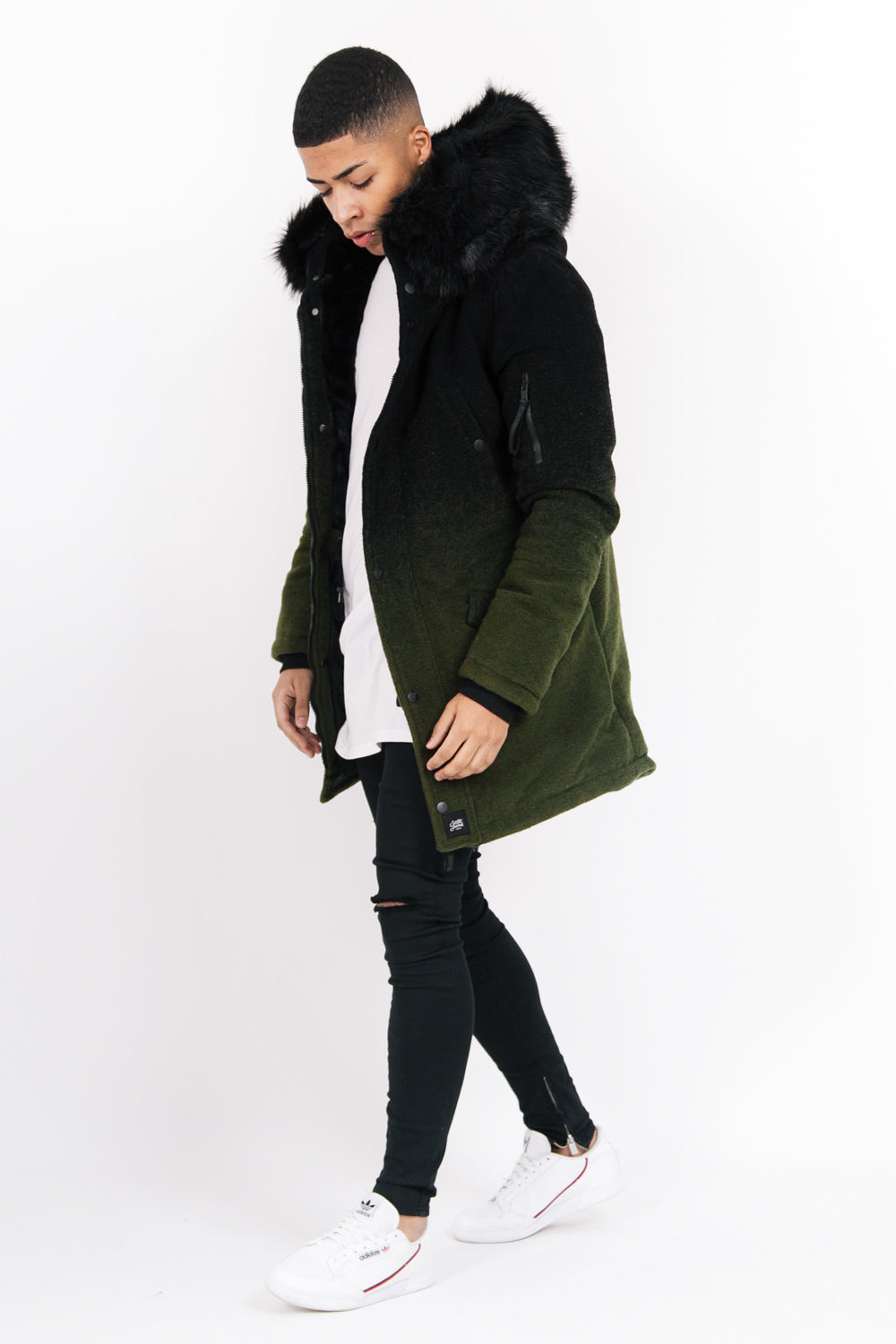 Sixth June - Parka laine tie dye large fourrure kaki noir