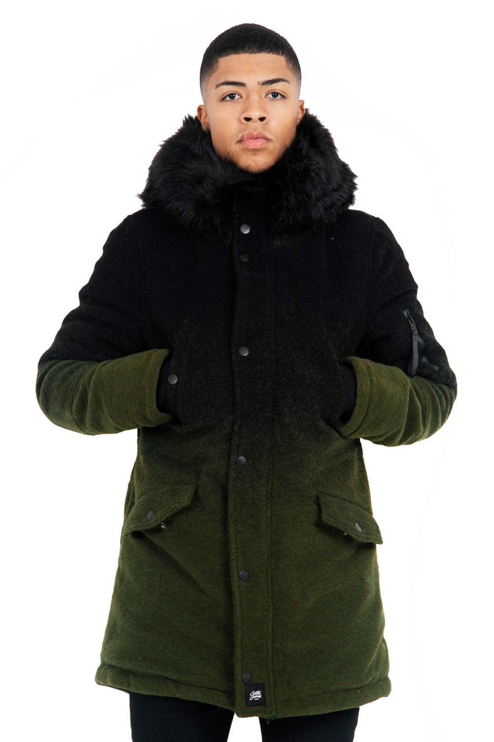 Sixth June - Parka laine tie dye large fourrure kaki noir