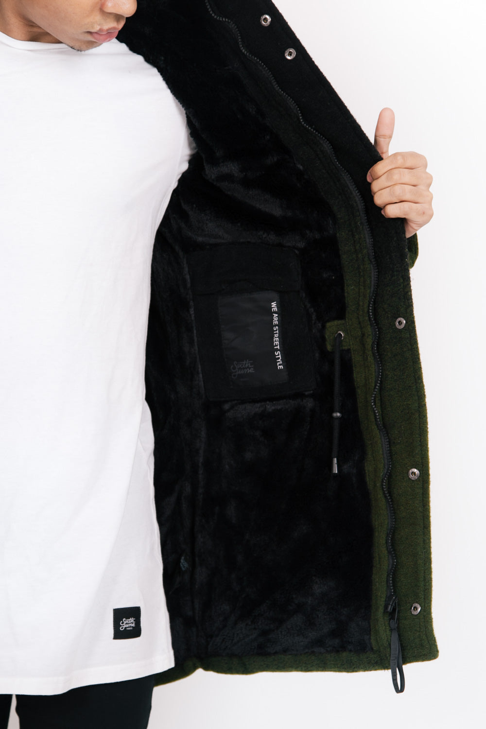 Sixth June - Parka laine tie dye large fourrure kaki noir