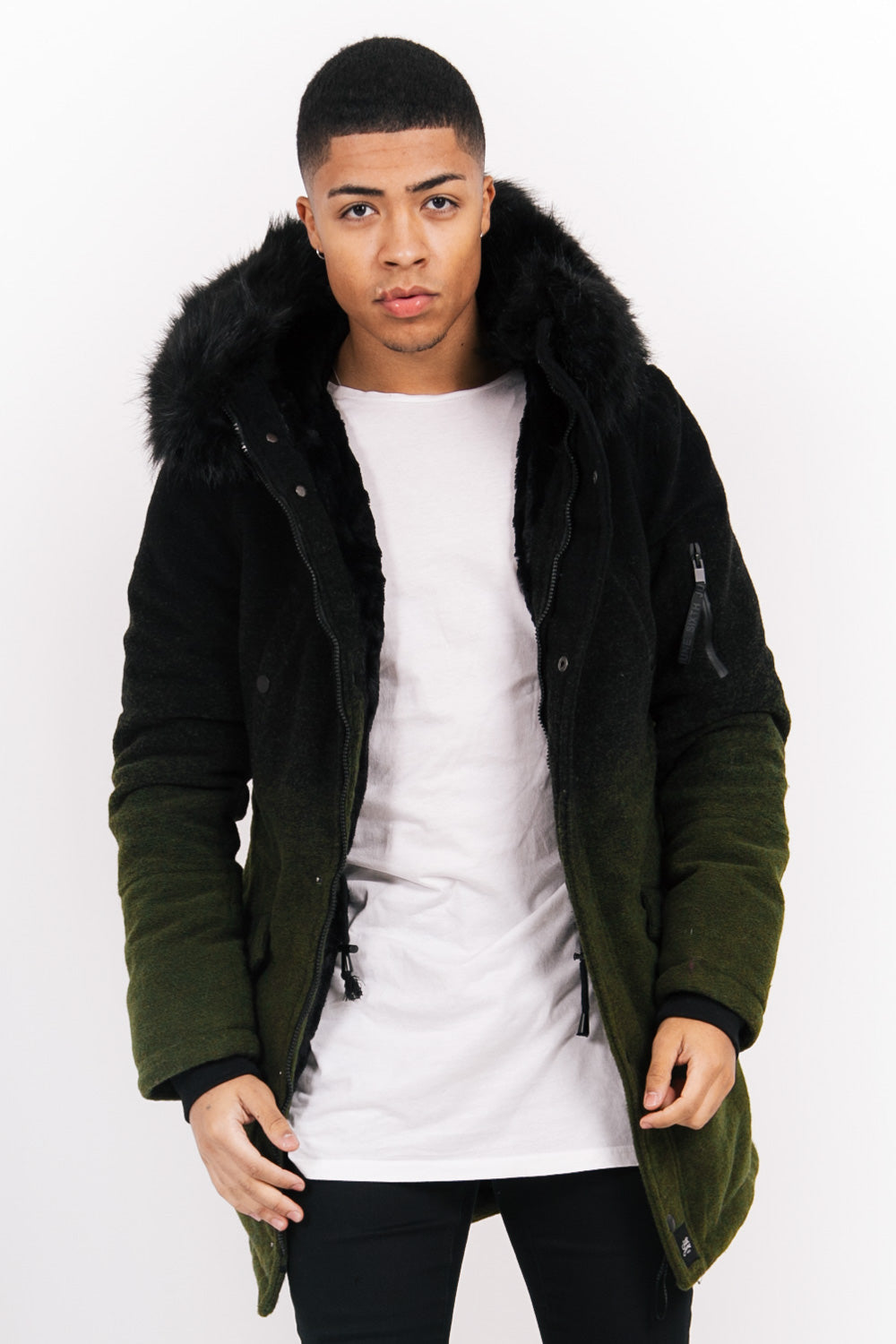 Sixth June - Parka laine tie dye large fourrure kaki noir