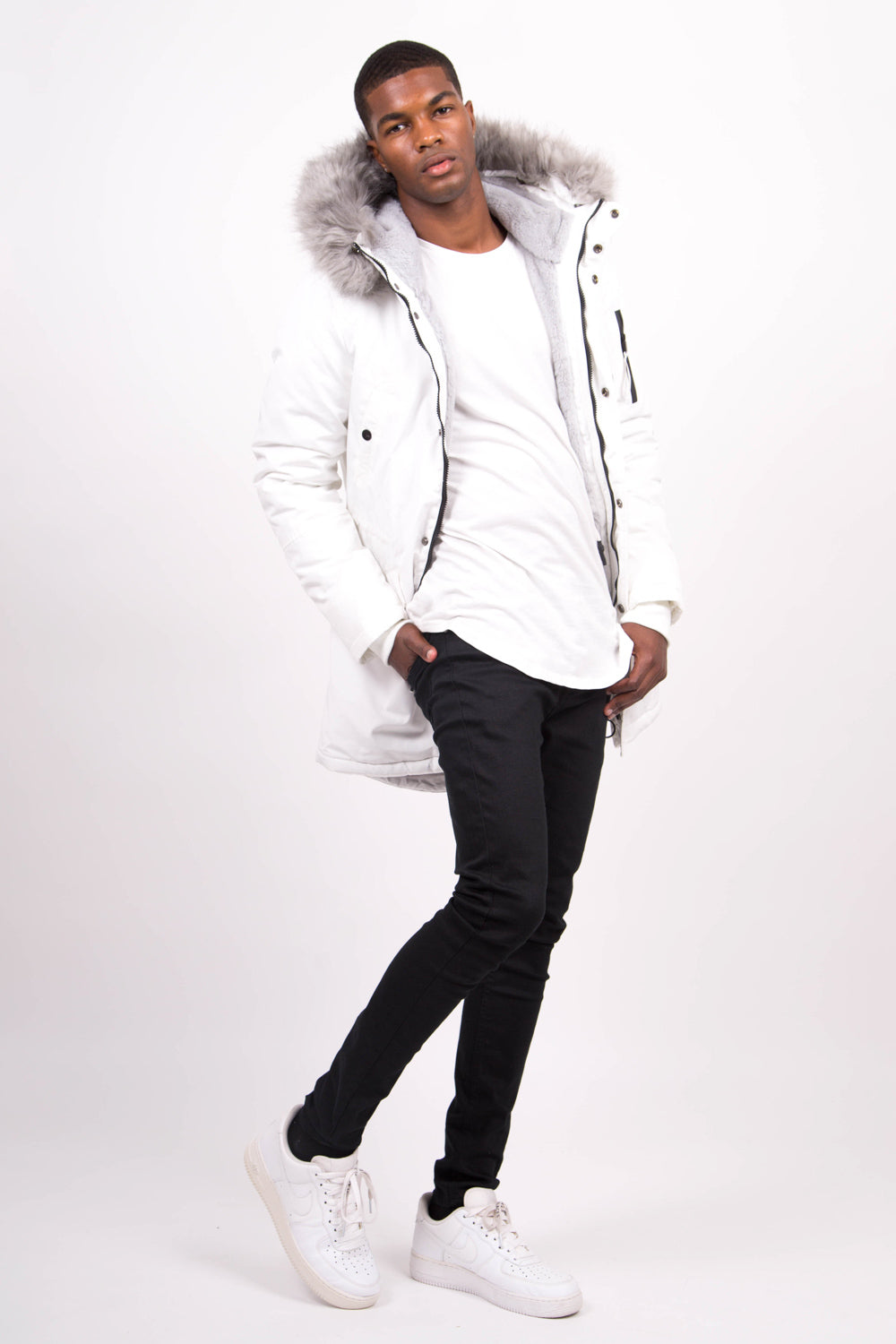 Sixth June - Parka nylon doublure fourrure blanc gris