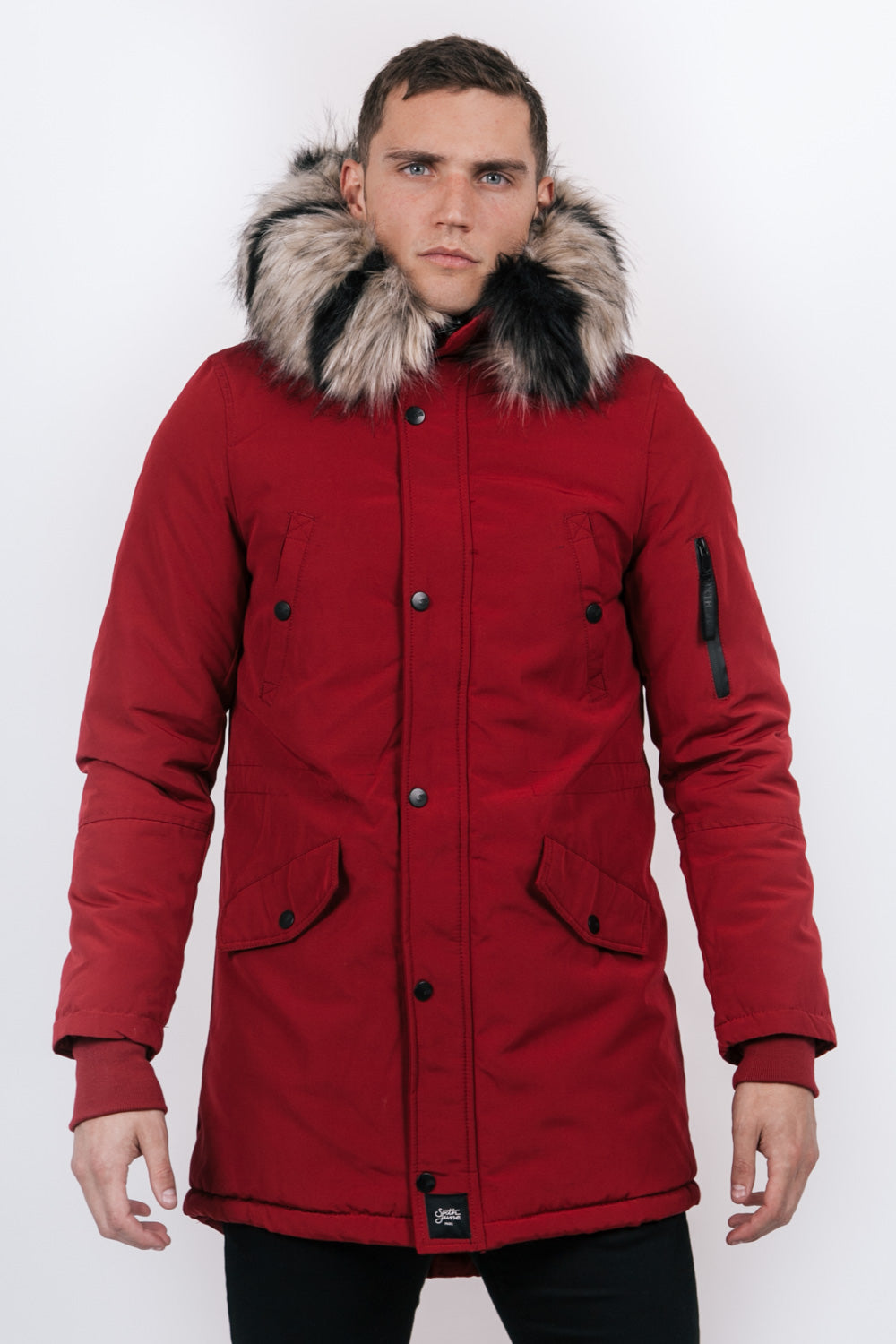 Sixth June - Parka fourrure bicolore rouge beige