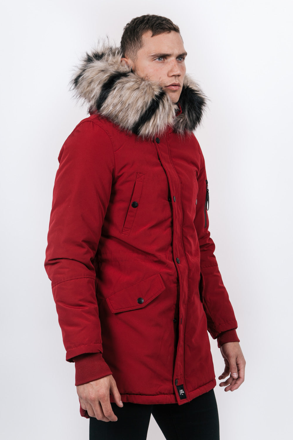 Sixth June - Parka fourrure bicolore rouge beige