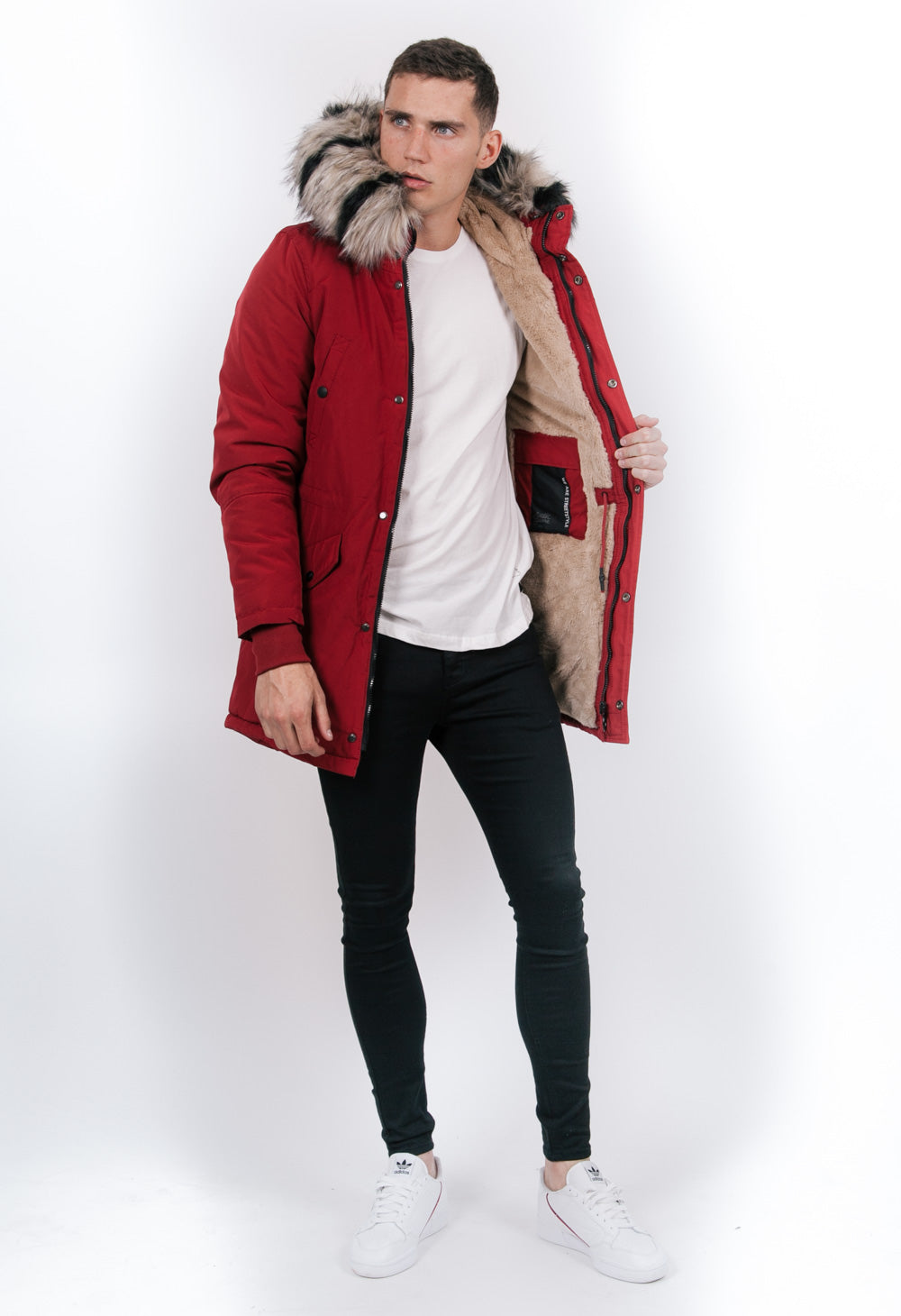 Sixth June - Parka fourrure bicolore rouge beige