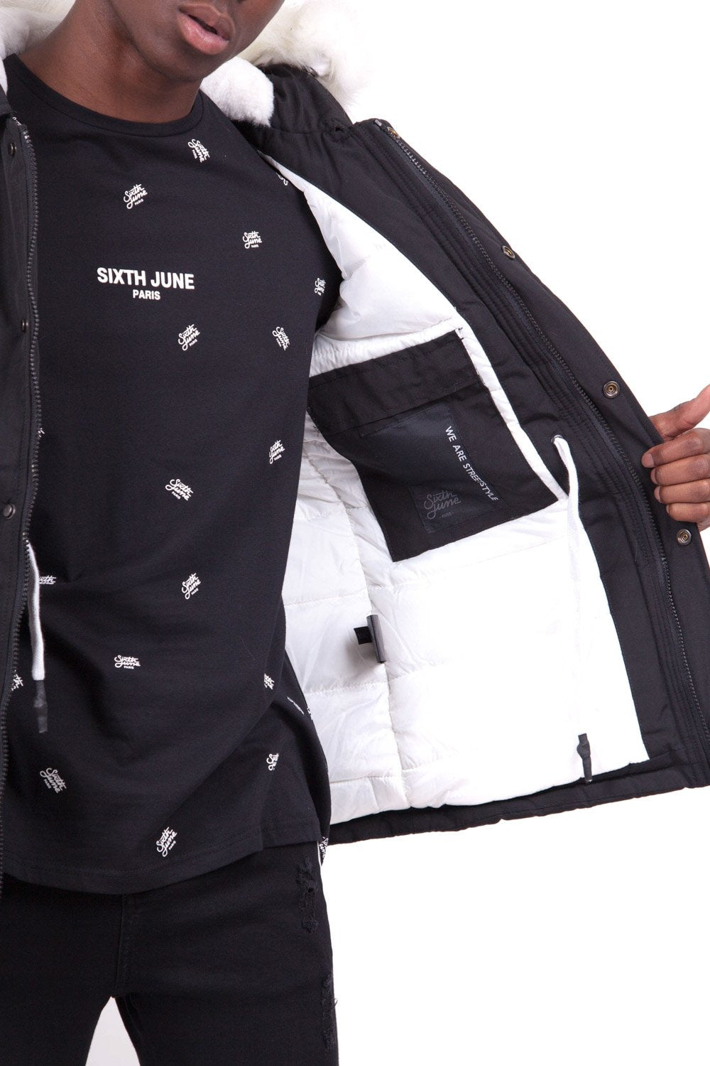 Parka biker fourrure noir blanc