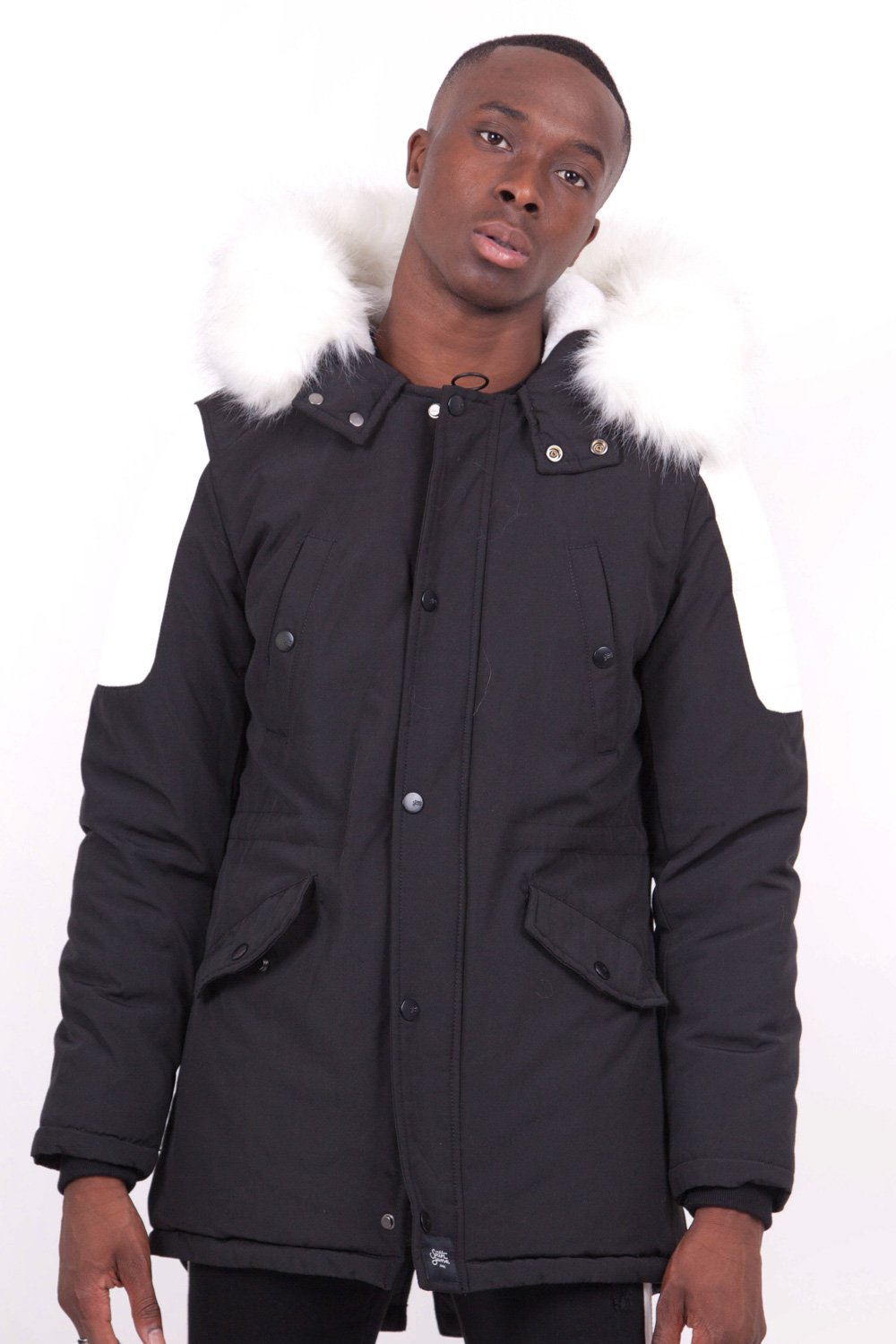 Parka biker fourrure noir blanc