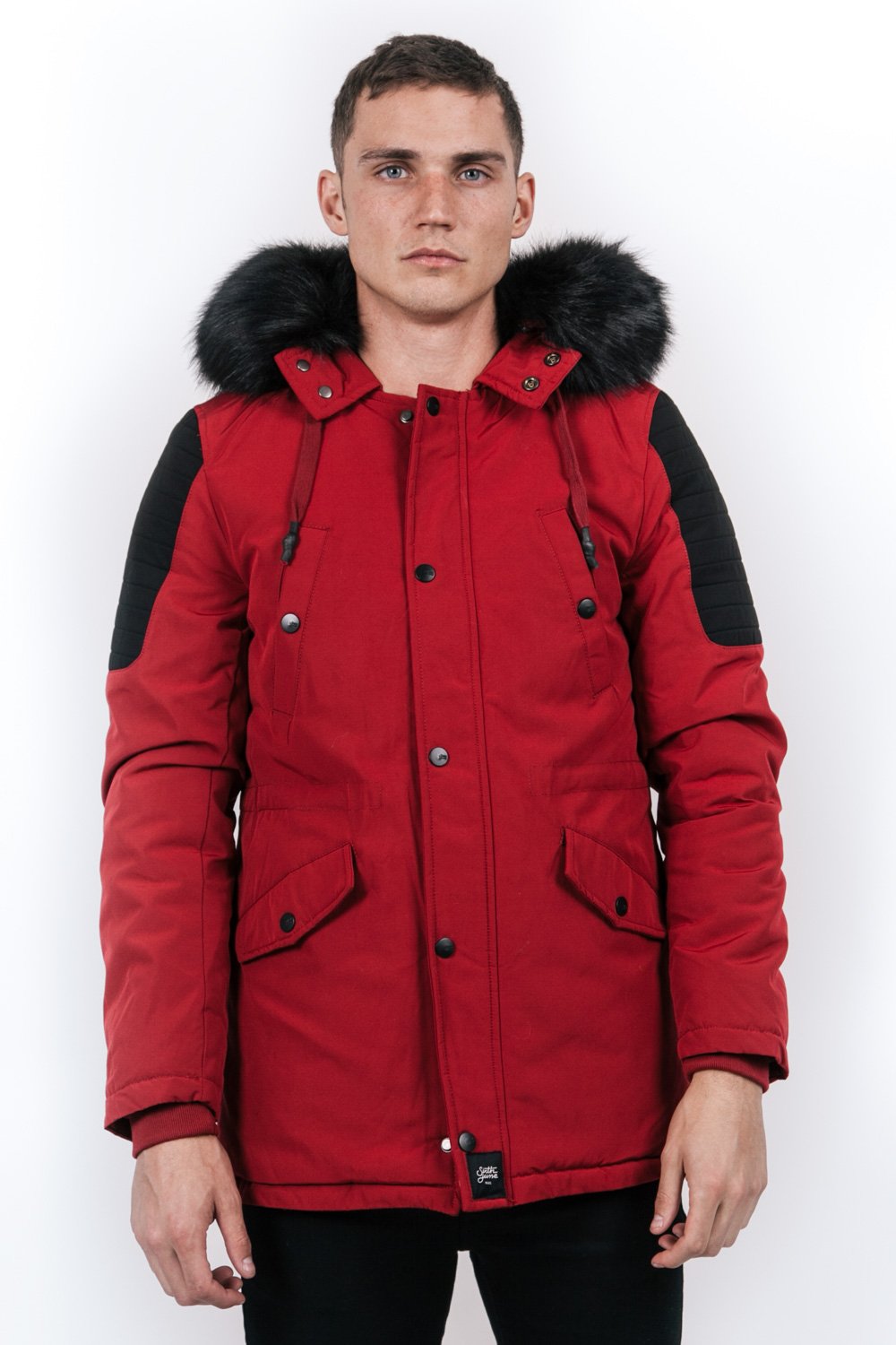 Rot-schwarzer Biker-Parka aus Fell