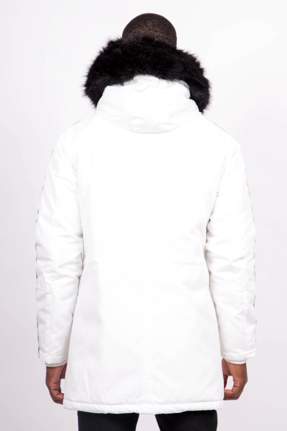 Sixth June - Parka bandes fourrure blanc noir