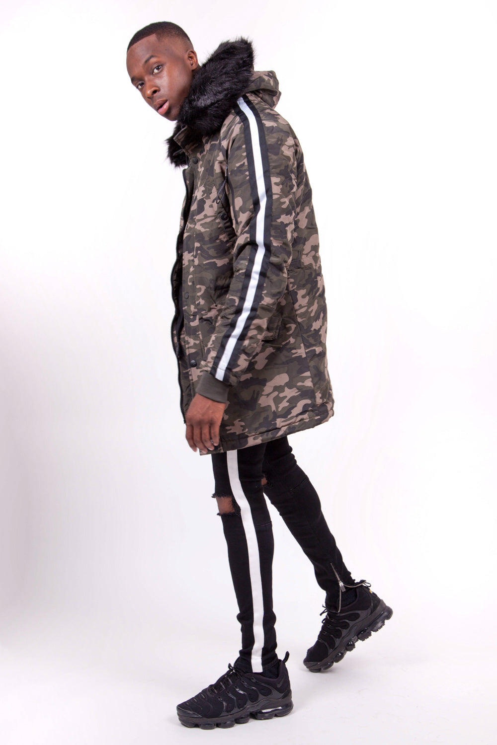 Sixth June - Parka bandes fourrure camouflage noir