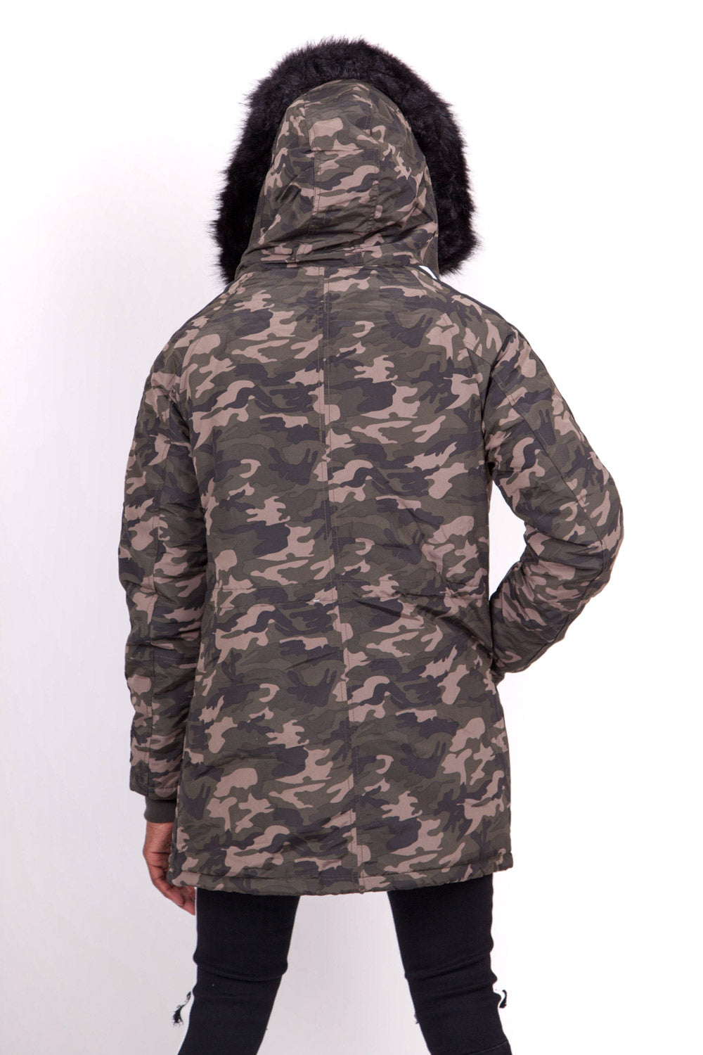 Sixth June - Parka bandes fourrure camouflage noir