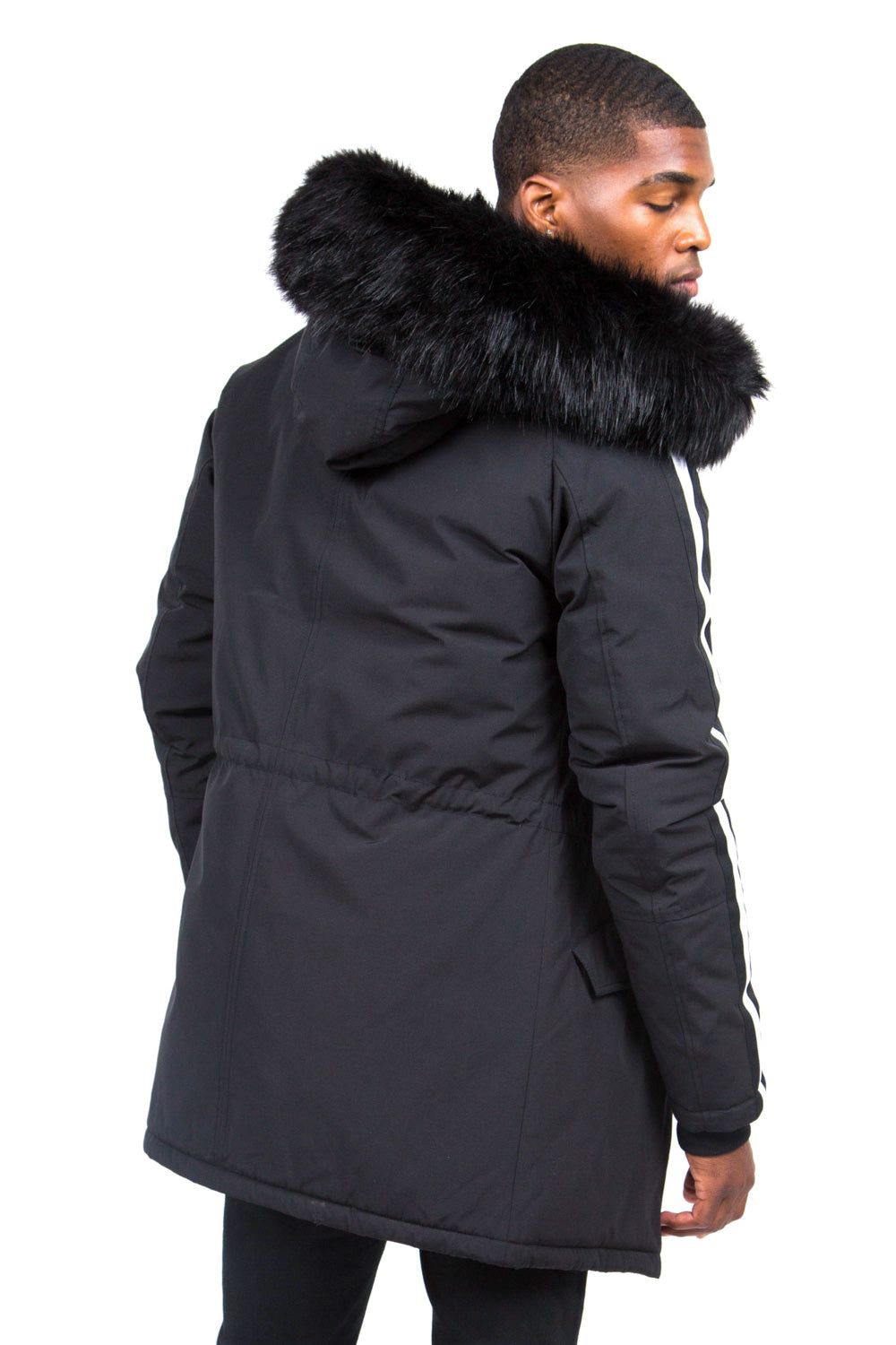 Sixth June - Parka bandes fourrure noir