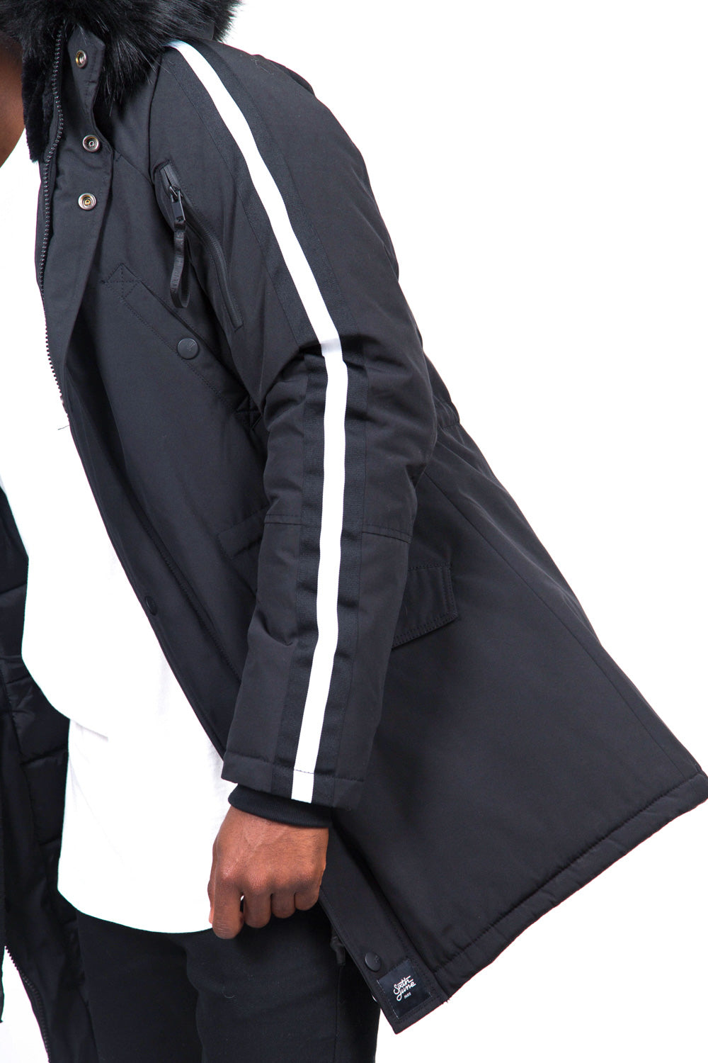 Sixth June - Parka bandes fourrure noir