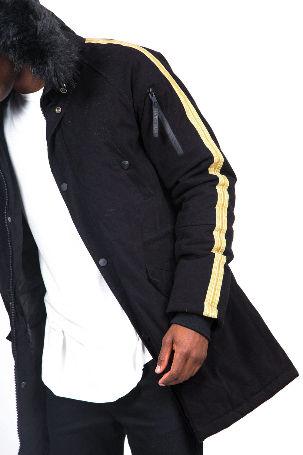 Sixth June - Parka bandes fourrure noir or