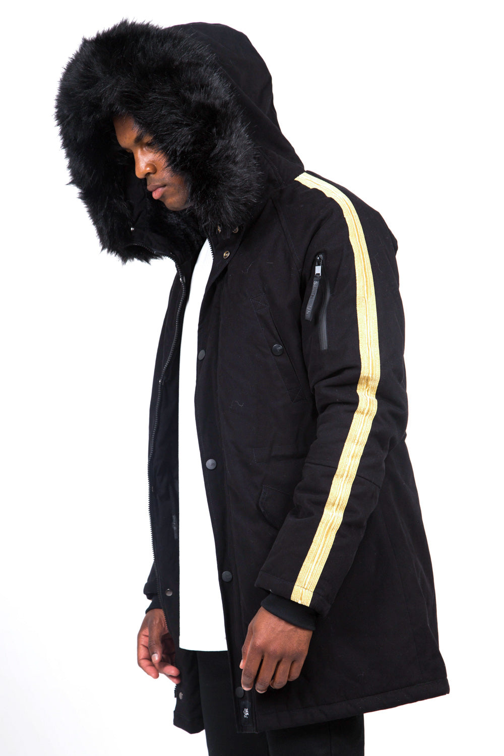 Sixth June - Parka bandes fourrure noir or