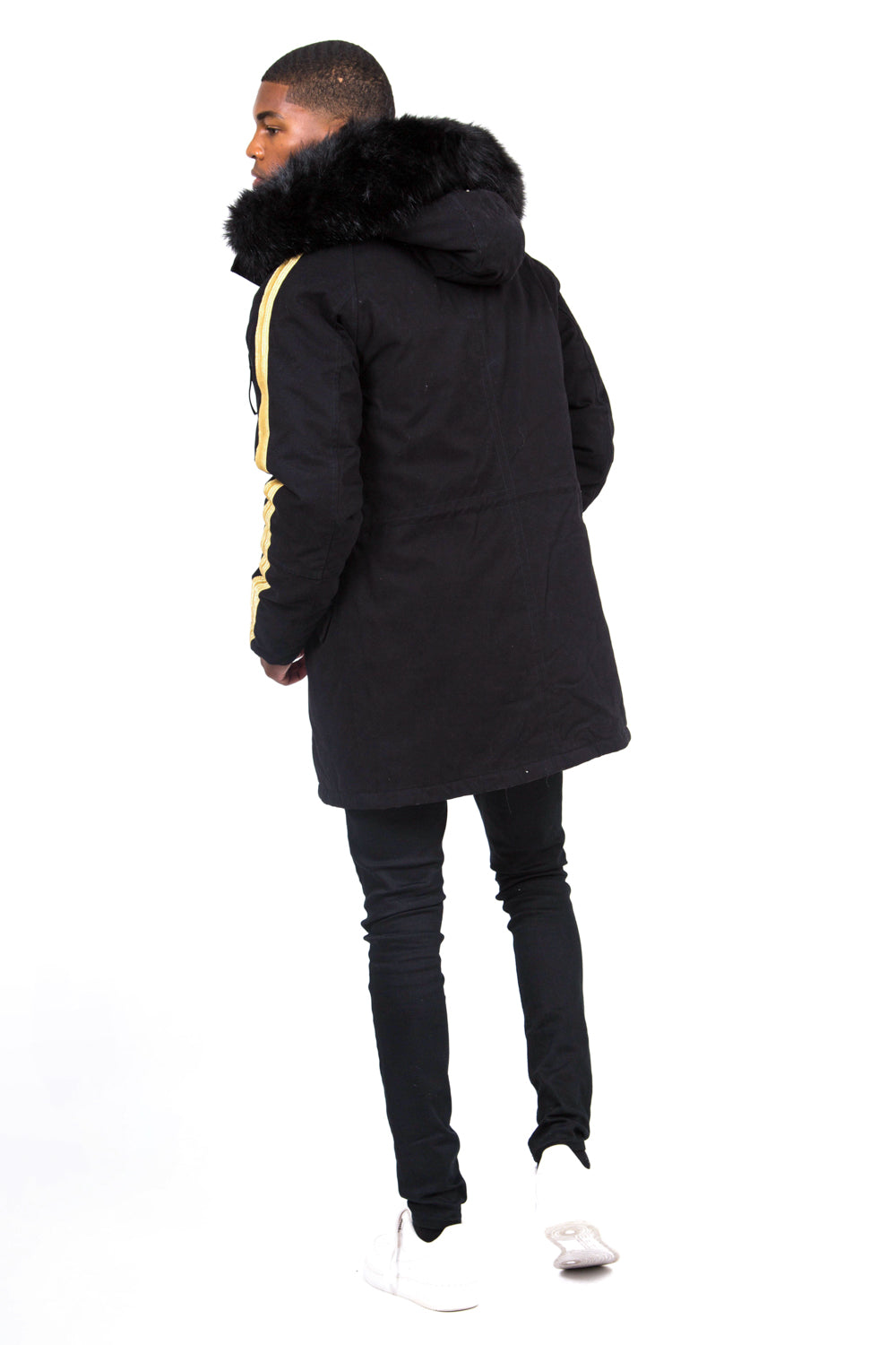 Sixth June - Parka bandes fourrure noir or