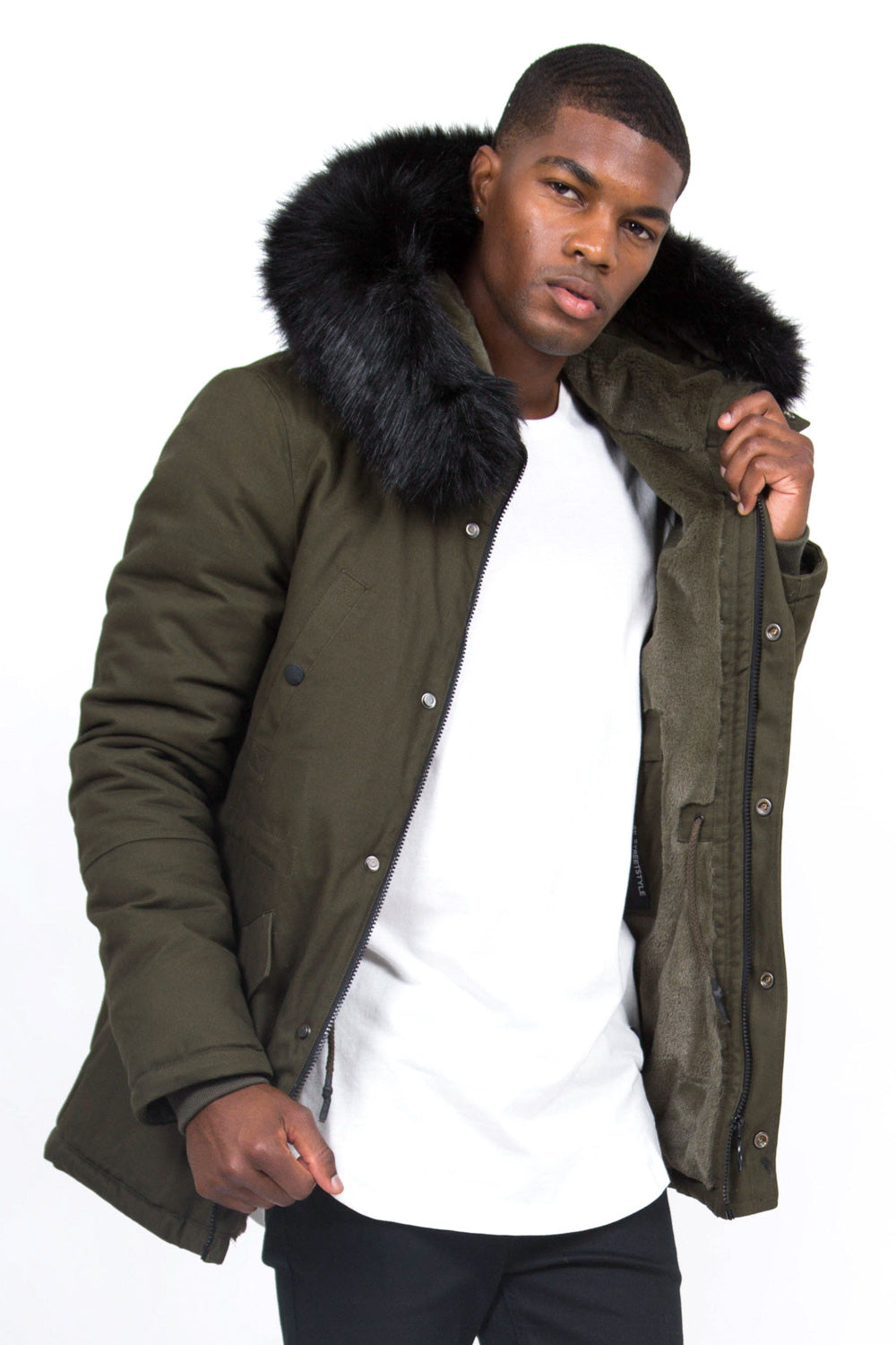 Sixth June - Parka courte doublure fourrure kaki noir