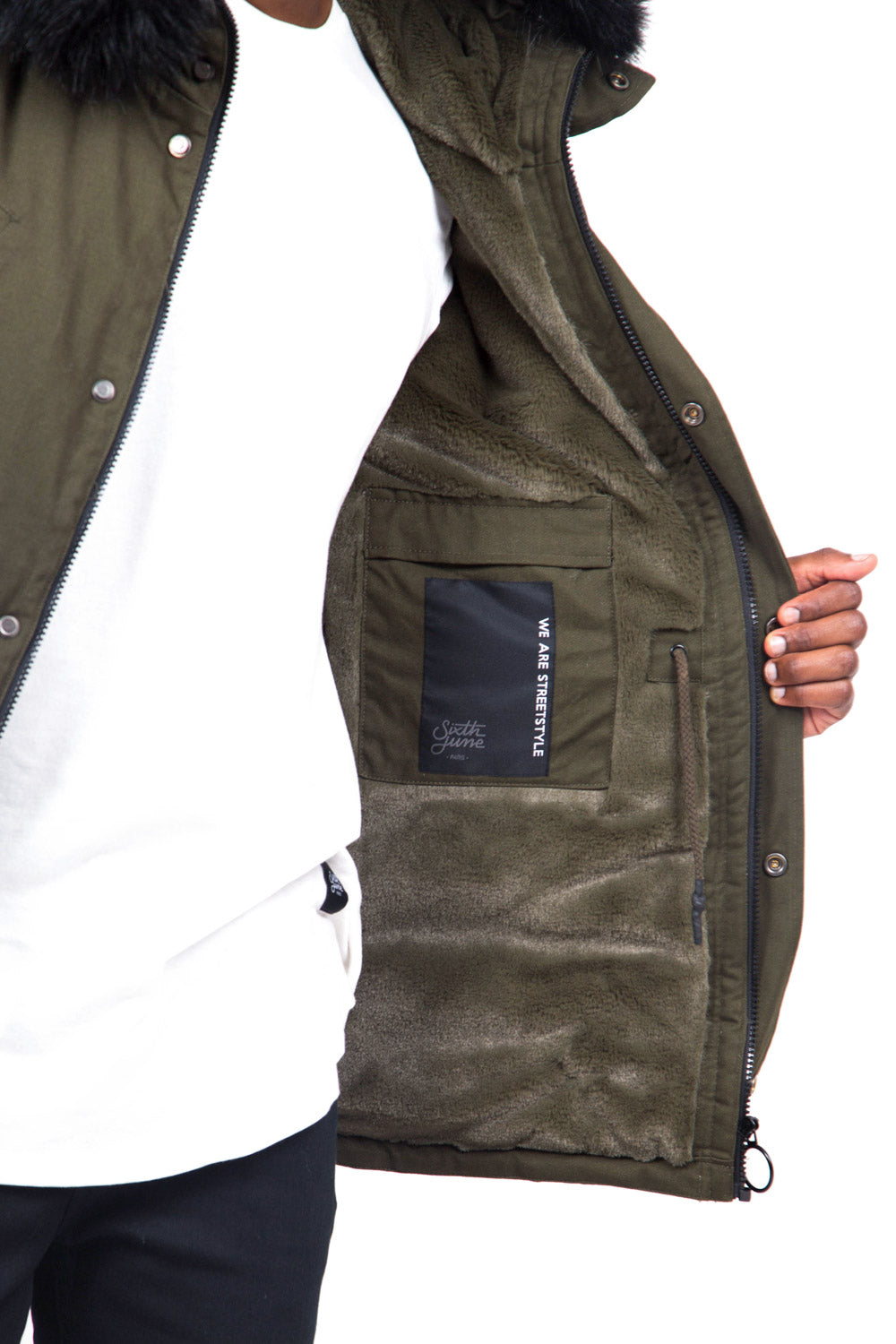 Sixth June - Parka courte doublure fourrure kaki noir