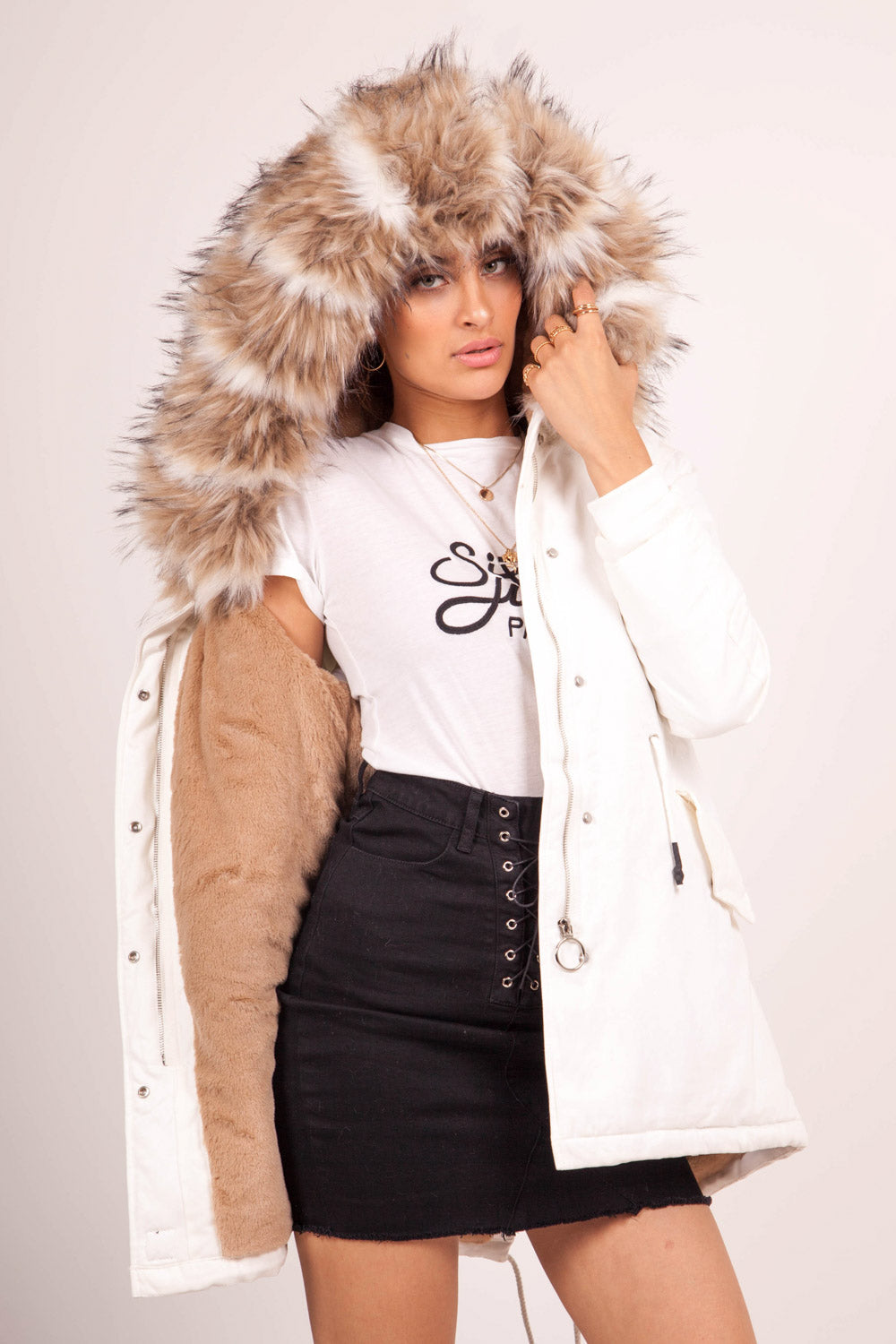 Sixth June - Parka doublure fourrure blanc beige