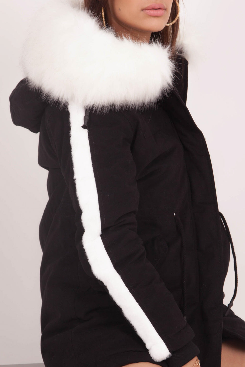 Sixth June - Parka bande fourrure Sixth June noir blanc