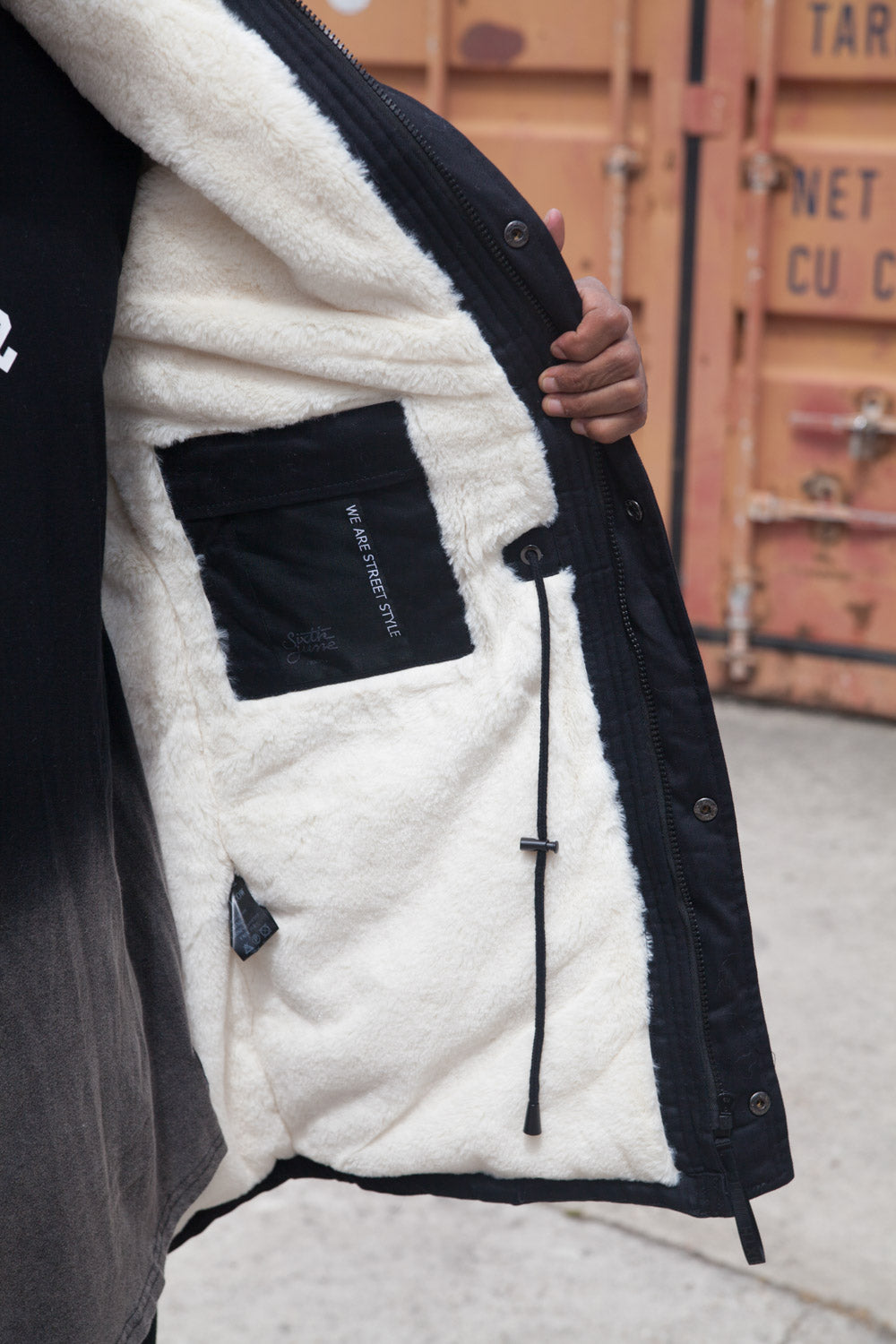 Sixth June - Parka capuche large fourrure noir blanc