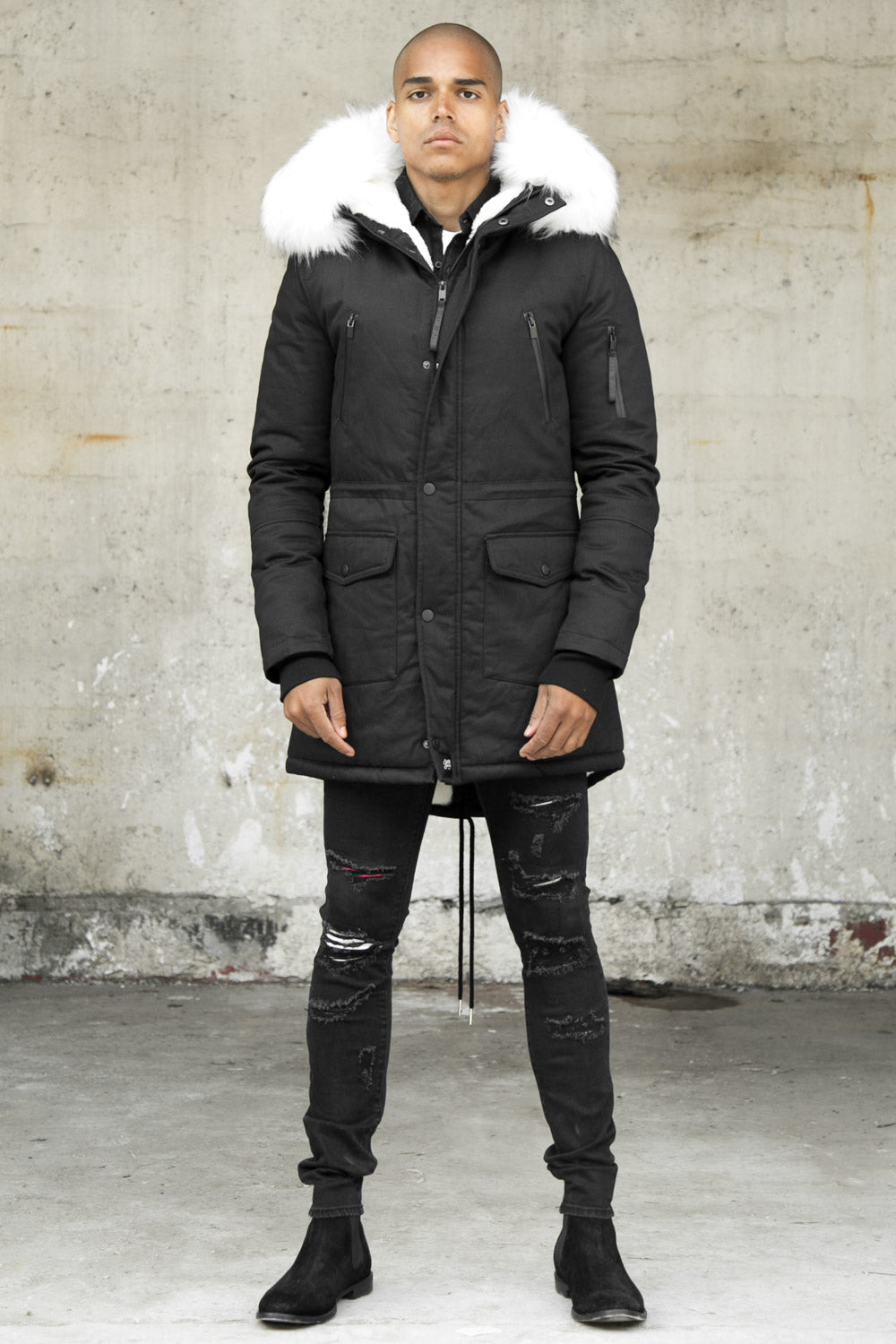 Sixth June - Parka capuche large fourrure noir blanc
