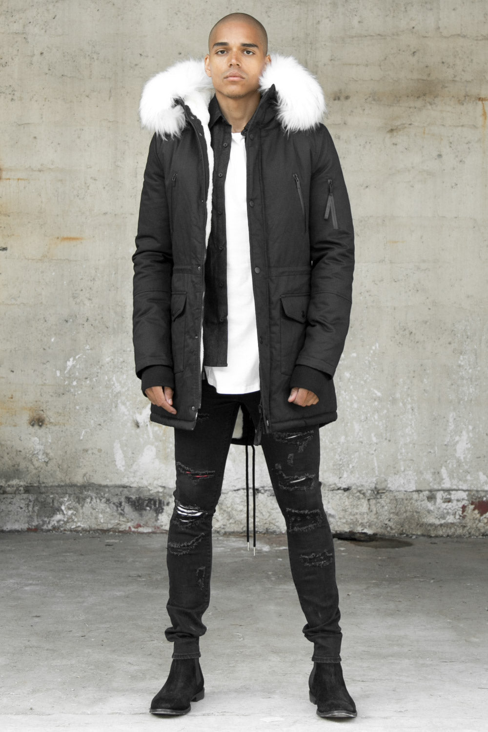 Sixth June - Parka capuche large fourrure noir blanc