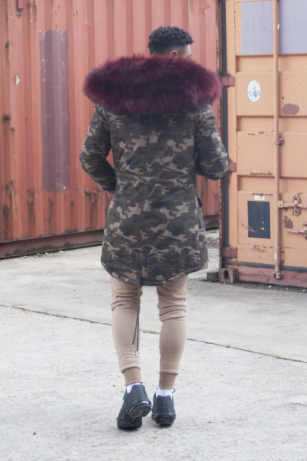 Sixth June - Parka capuche large fourrure camouflage bordeaux