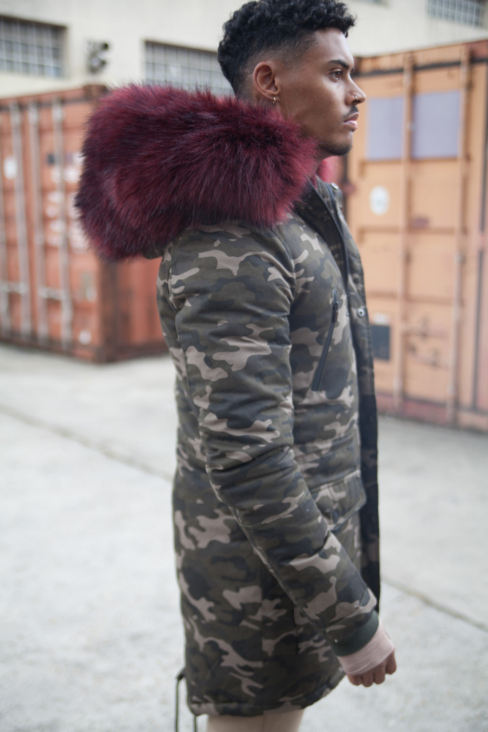 Sixth June - Parka capuche large fourrure camouflage bordeaux