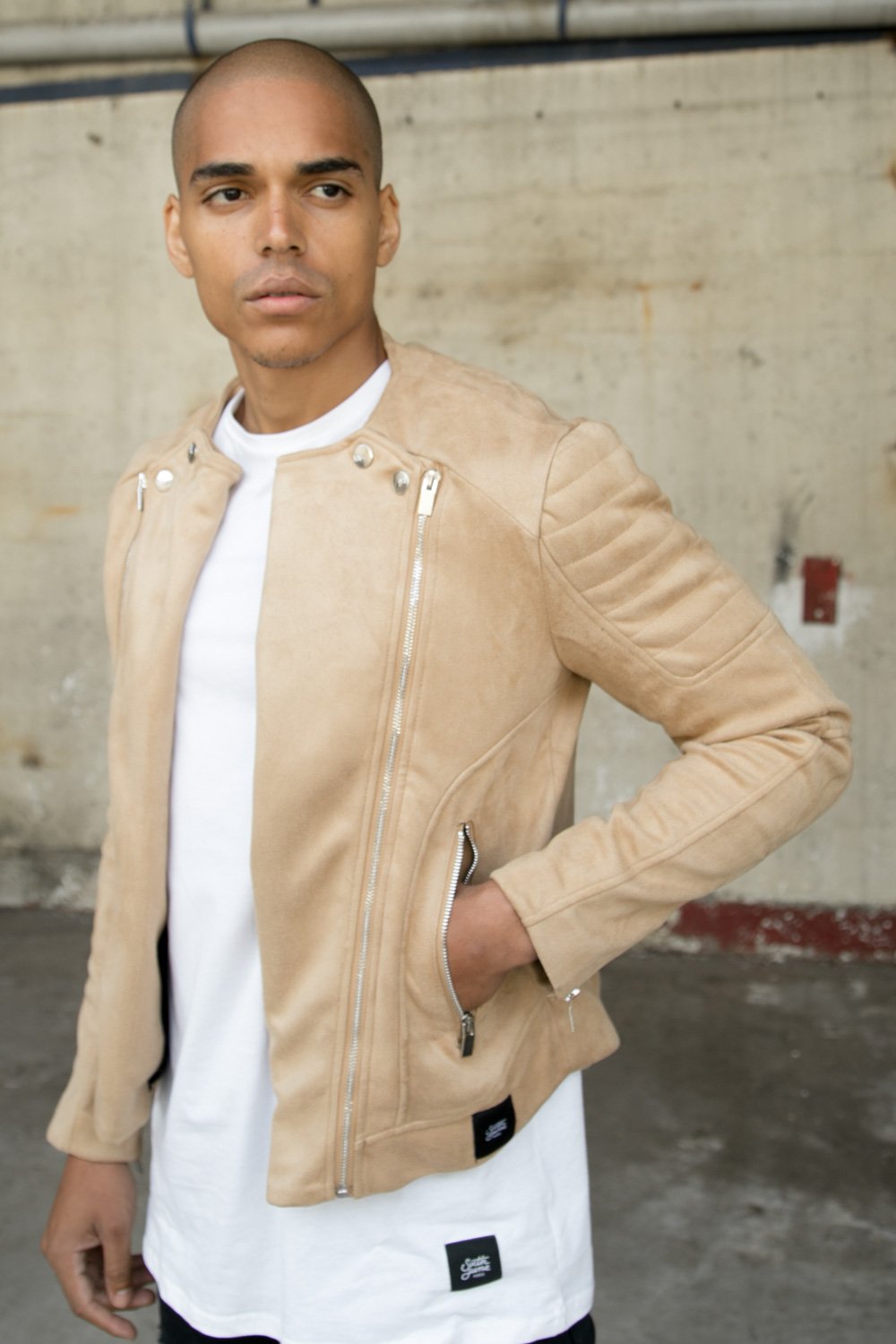 Veste suédé biker zip beige