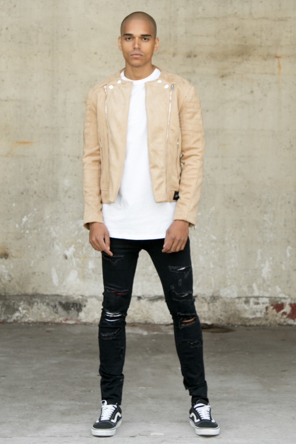 Veste suédé biker zip beige