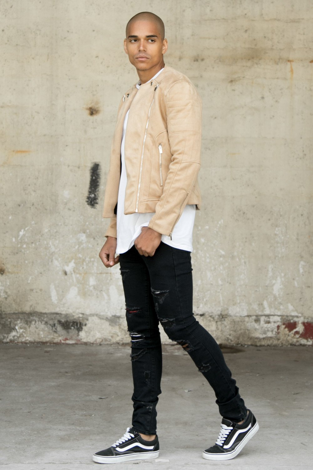 Veste suédé biker zip beige