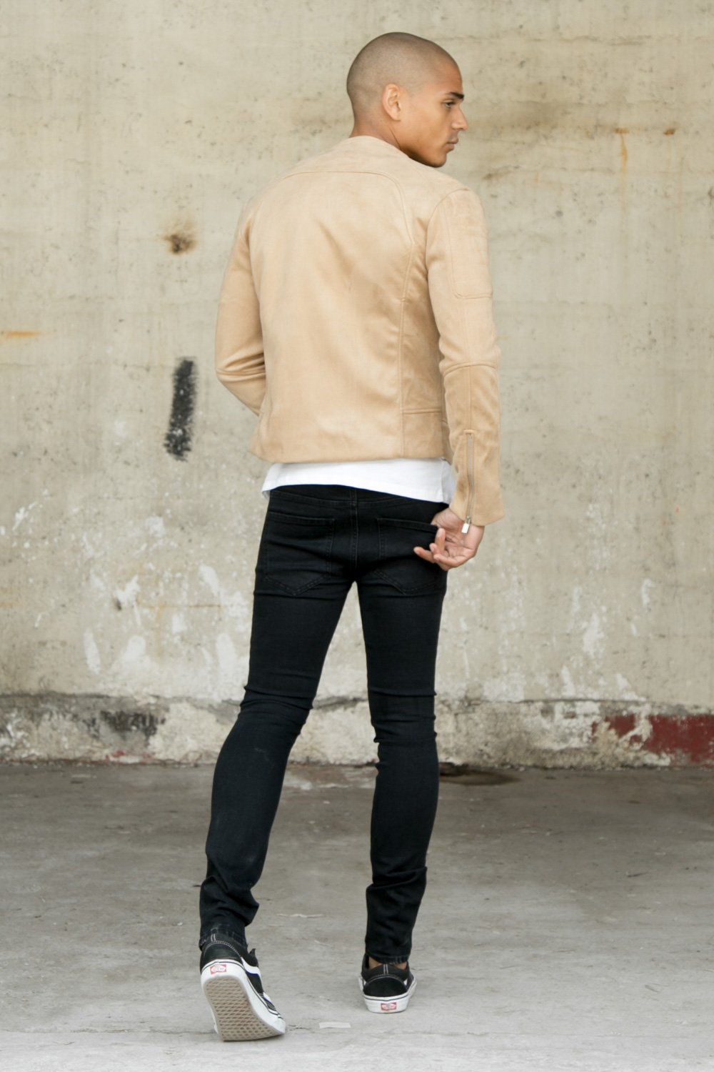 Veste suédé biker zip beige