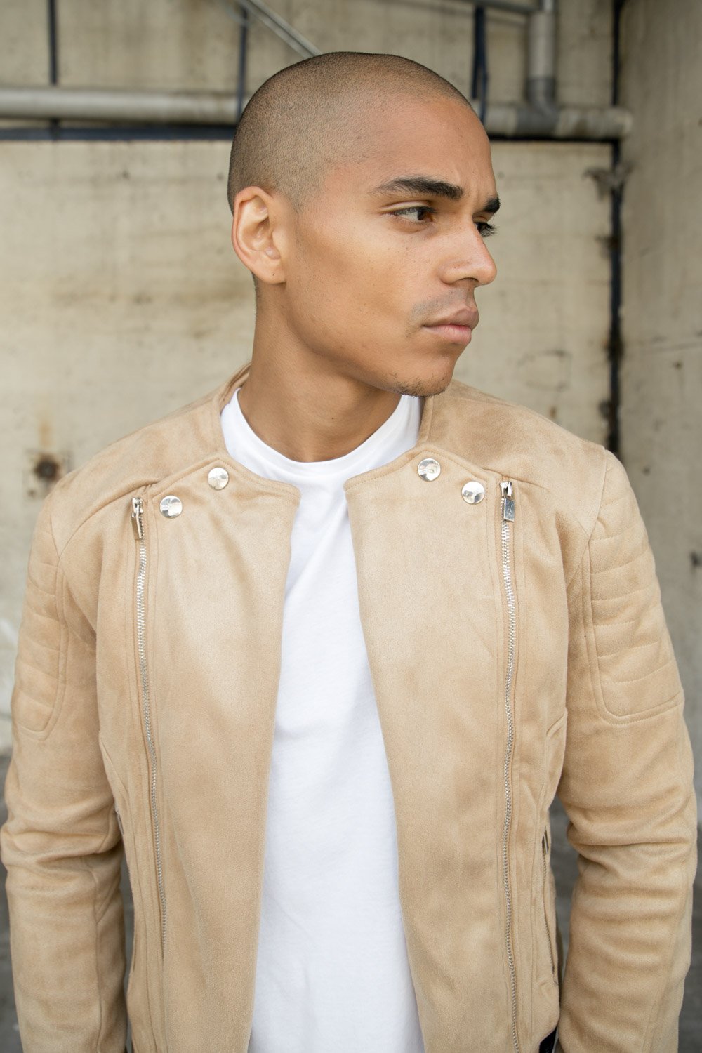 Veste suédé biker zip beige