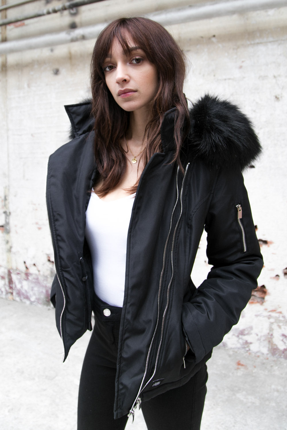 Sixth June - Veste fourrure zips noir