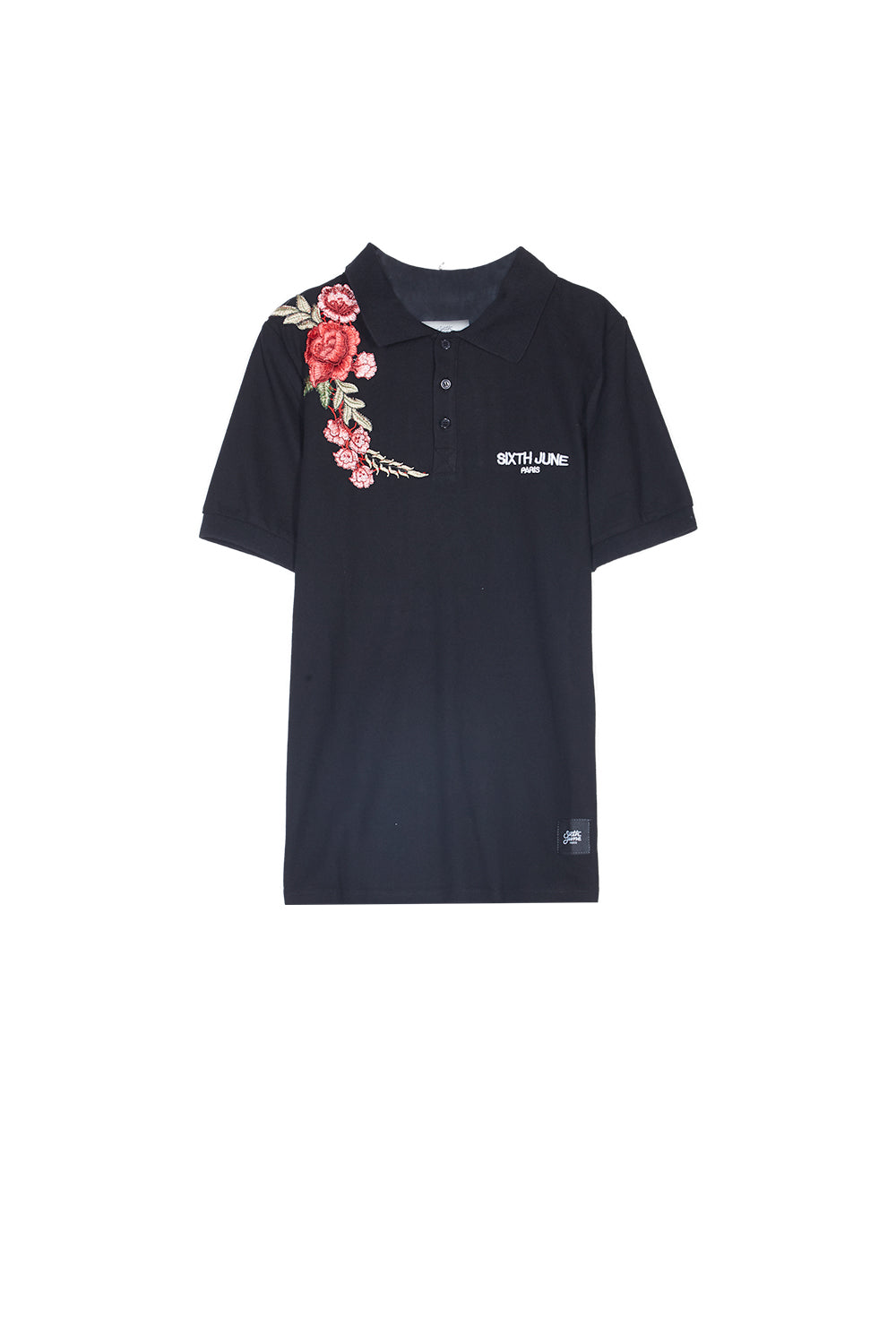 Sixth June - Polo brodé roses noir