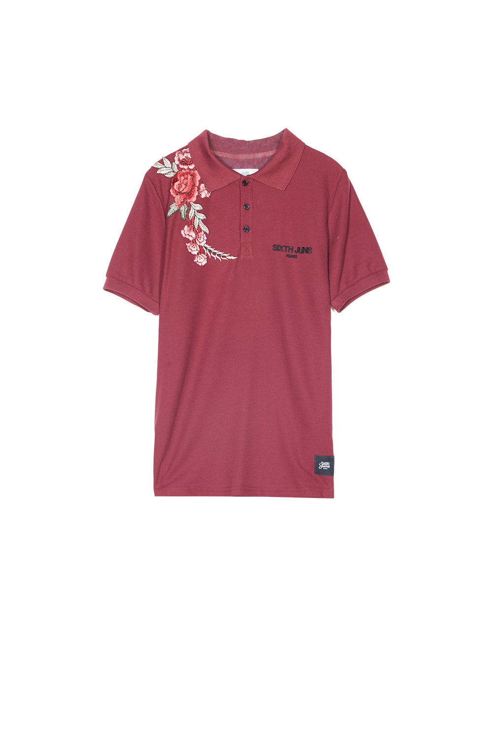 Sixth June - Polo brodé roses bordeaux